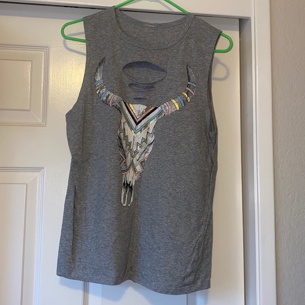 Grey tank top with bull head
